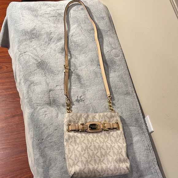 Michael Kors Handbags - Michael Kors Cream and Tan Signature Logo Crossbody Bag